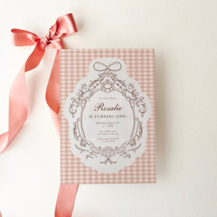 Vintage Florale Gingham Mädchen 1. Geburtstag Einladung