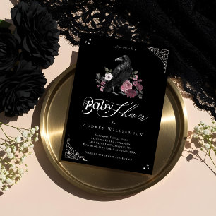 Vintage florale Gothic Black Crow Baby Dusche Einladung