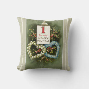 Vintage Florale Herzen und Taube Frohes Neues Jahr Kissen