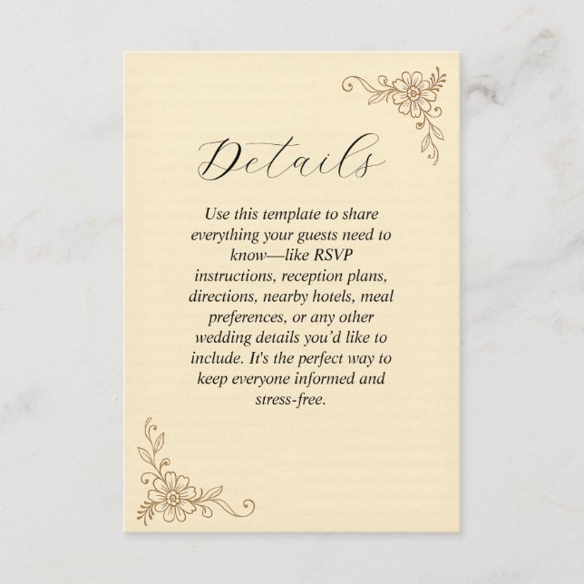 Vintage florale Hochzeitskarte Begleitkarte (Vorderseite)