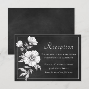 Vintage Florale Hochzeitsrezeption Schwarze Kreide Einladung