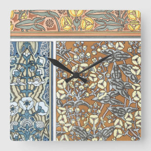 Vintage florale Jugendstil-Blume in Arrowhead Quadratische Wanduhr