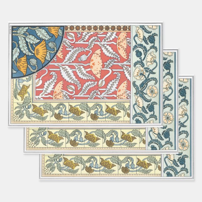 Vintage florale Jugendstil Mohn Blume Geschenkpapier Set (Set)
