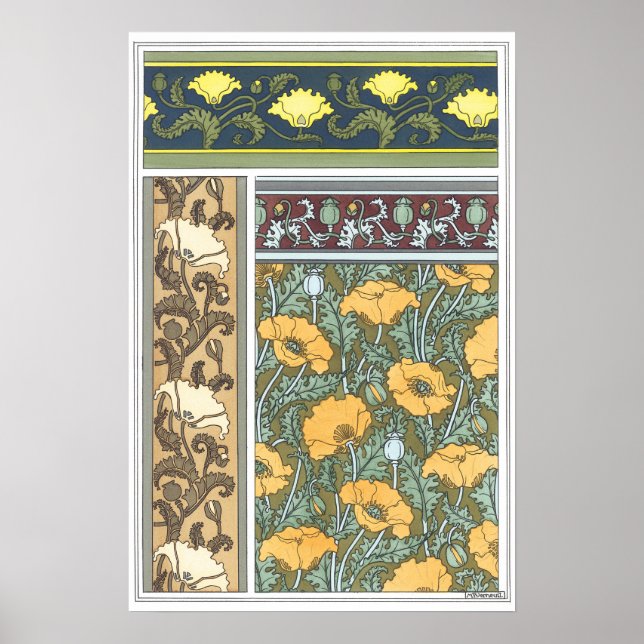 Vintage florale Jugendstil Mohn Blume Poster (Vorne)