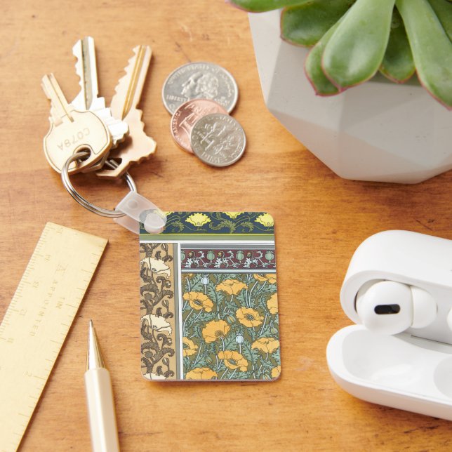 Vintage florale Jugendstil Mohn Blume Schlüsselanhänger (Schreibtisch)