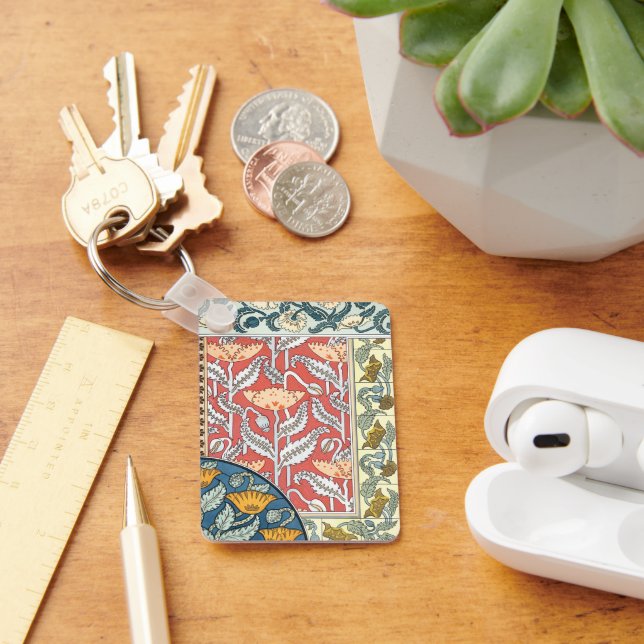 Vintage florale Jugendstil Mohn Blume Schlüsselanhänger (Schreibtisch)