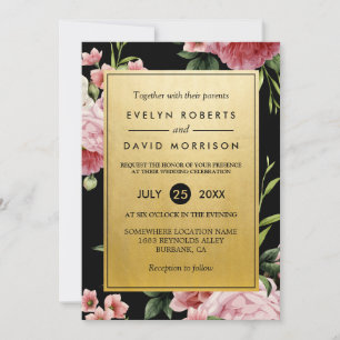 Vintage florale Klasse Golden Formal Hochzeit Einl Einladung