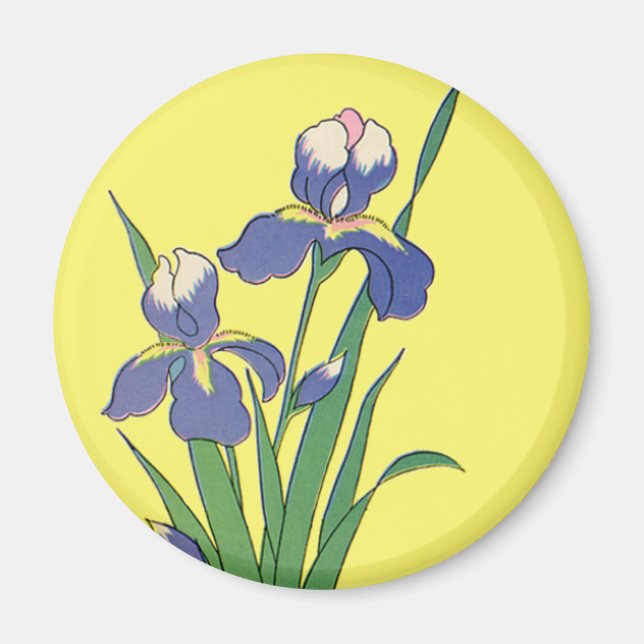 Vintage florale, Lila Frühjahrsgärten Iris-Blume Magnet (Vorne)