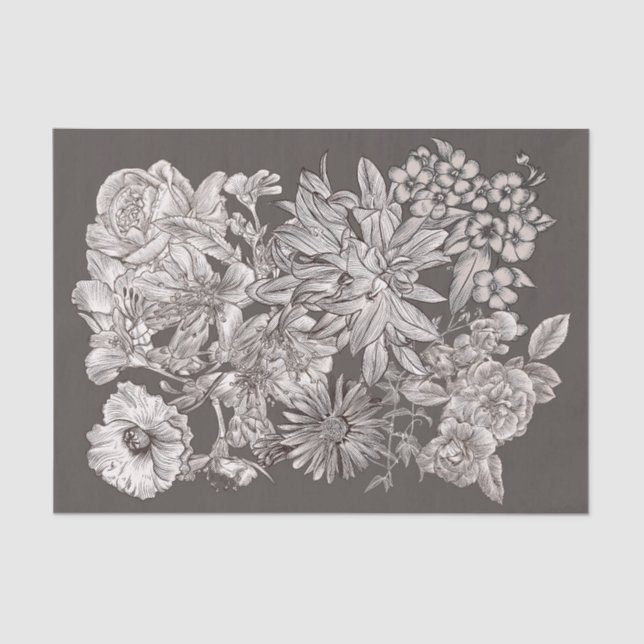 Vintage florale Moderne Elfenbein & Gray Botanisch Seidenpapier (Vorderseite)