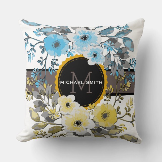 Vintage florale Moderne Monogramm #6 Kissen (Vorderseite)