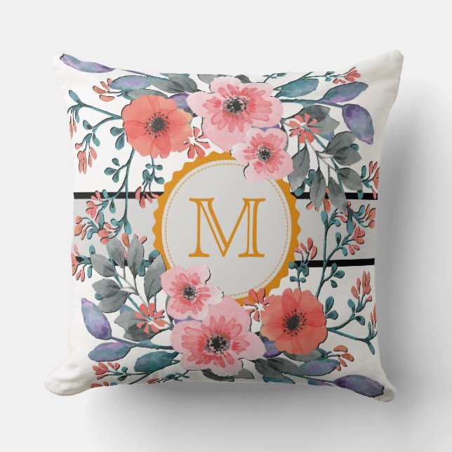 Vintage florale Monogramm Kissen (Vorderseite)