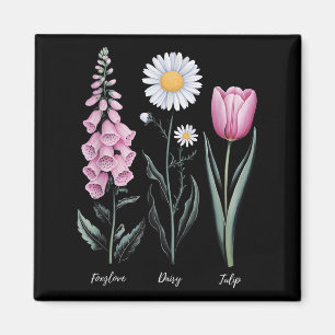Vintage florale Pflanze Foxglove Daisy Tulip Blume Magnet