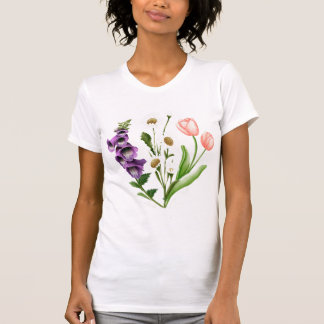 Vintage florale Pflanze Foxglove Daisy Tulip Blume T-Shirt