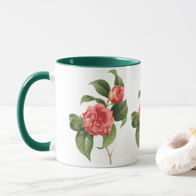 Vintage florale, rosa Kamelien Blume von Redoute Tasse (Mit Donut)