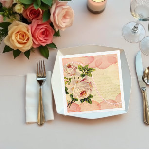Vintage florale Rose Antike Handschrift Dekoupage Serviette