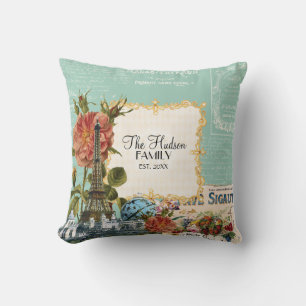 Vintage florale Rose Eiffelturm Marie Antoinette Kissen