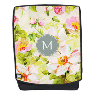 Vintage florale Rose Peongram Monogram Backpack Rucksack