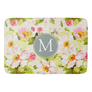 Vintage florale Rose Peongram Monogram Bath Mat Badematte