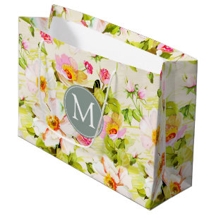 Vintage florale Rose Peongram Monogram L Gift Bag Große Geschenktüte