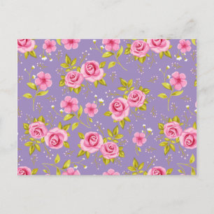 Vintage florale Rose Rosa Lila Muster Postkarte