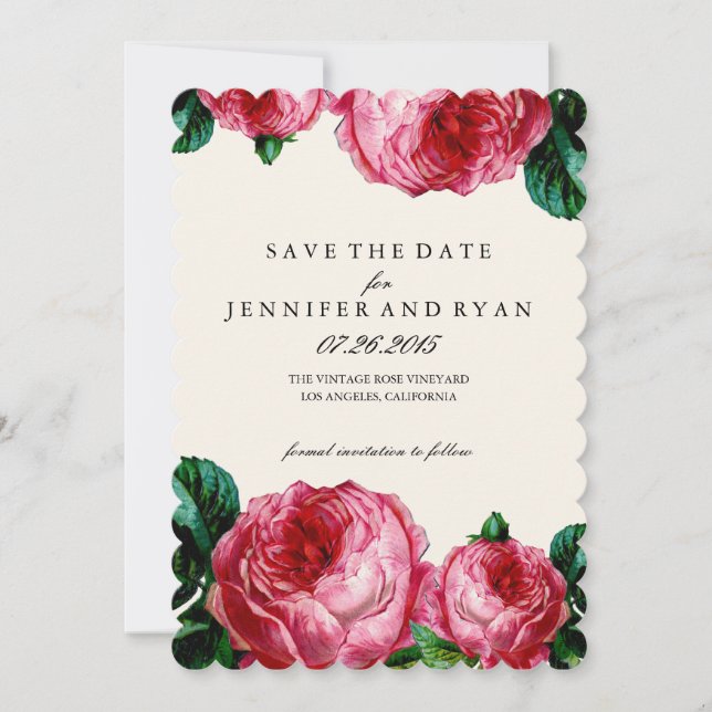 Vintage florale Rose Save the Date (Vorderseite)