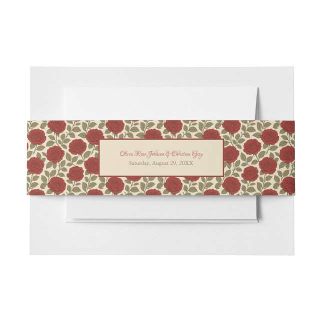 Vintage florale Rote Rose Romantische Hochzeit Einladungsbanderole (Vorderseite Beispiel)
