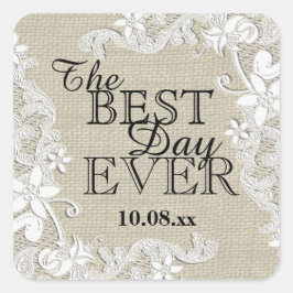 Vintage florale Rustikale Burlap Quadratischer Aufkleber