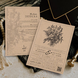Vintage Florale Rustikale Kraft Einladung zur Hoch
