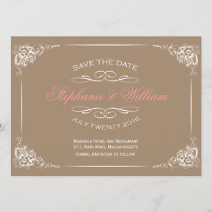 Vintage florale Save the Date-Karte in Mocha Date