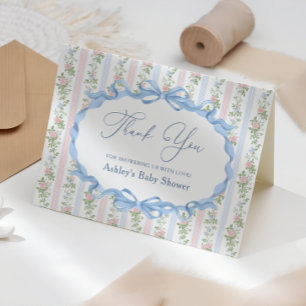Vintage Florale Schleife Baby Shower Dankeschön Dankeskarte