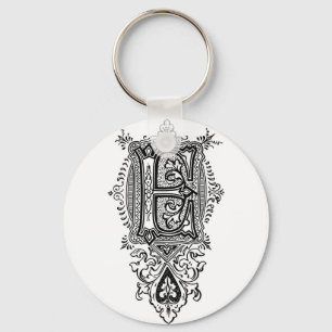 Vintage florale Schwarze Monogramm E Schlüsselanhänger