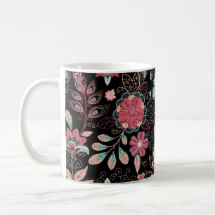 Vintage florale Stickerei Dunkles Muster Kaffeetasse
