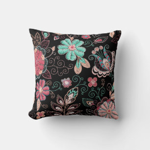 Vintage florale Stickerei Dunkles Muster Kissen