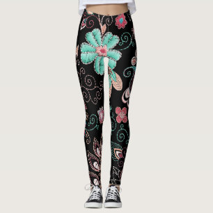 Vintage florale Stickerei Dunkles Muster Leggings