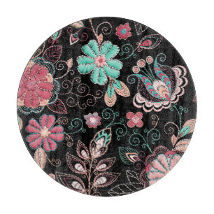 Vintage florale Stickerei Dunkles Muster Schneidebrett