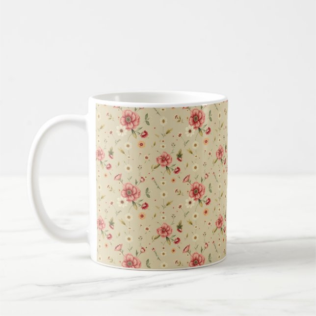 Vintage florale Tasse mit beigem botanischem Desig (Links)