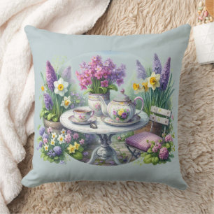 Vintage Florale Teeparty im Garten Blau Kissen