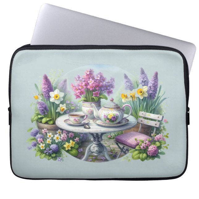 Vintage Florale Teeparty im Garten Laptopschutzhülle (Vorderseite)