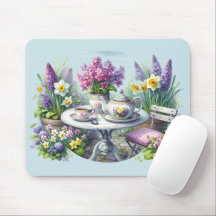 Vintage Florale Teeparty im Garten Mousepad