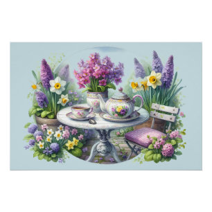 Vintage Florale Teeparty im Garten Poster