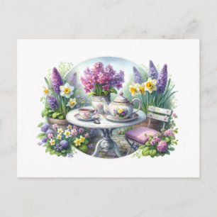 Vintage Florale Teeparty im Garten Postkarte