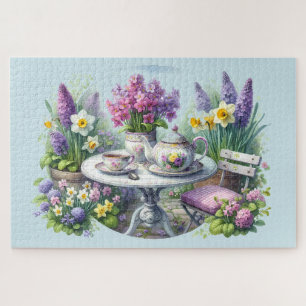 Vintage Florale Teeparty im Garten Puzzle