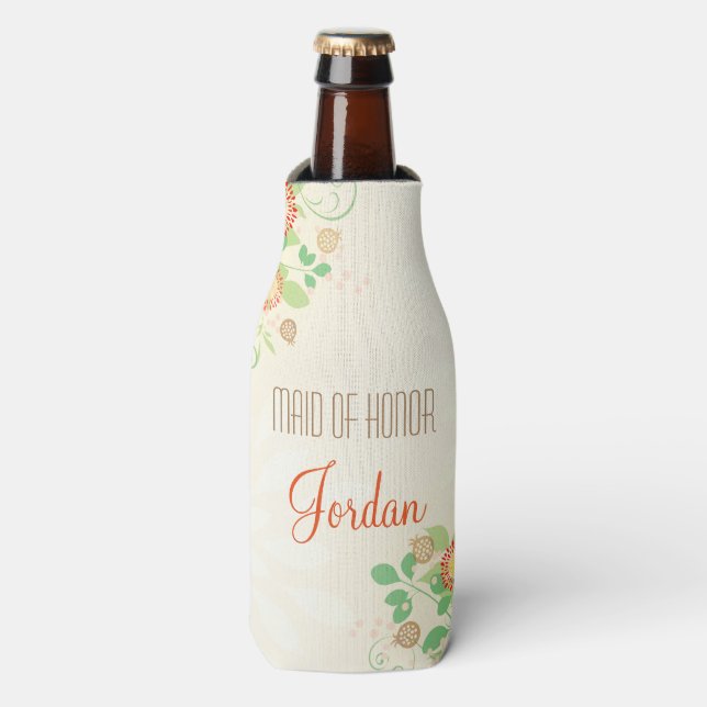 Vintage florale Trauzeugin Flasche Cool Flaschenkühler (Flaschenvorderseite)