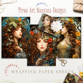 Vintage, florale Viktorianische Göttin Art Nouveau Geschenkpapier Set