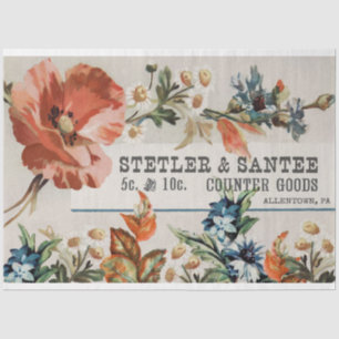 Vintage florale Viktorianische Handelskarte Epheme Seidenpapier