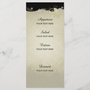 Vintage florale Wirbel Schwarz, Gold, Weiß Menükarte