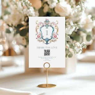 Vintage Florales Wappen QR-Code Foto-Sharing Tischnummer