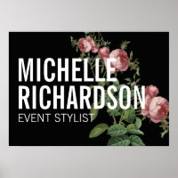 Vintage Florals Fett-Text auf Black Poster