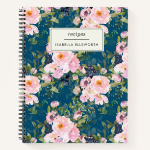 Vintage Florals in Blush Blau Personalisiertes Rez Notizbuch