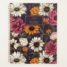 Vintage Florals Orange Navy Blue Boho Wildblumen Planer